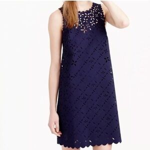 J.Crew Women’s 00 NWOT Navy Blue Laser Cut Scalloped Hem Lined Shift Dress